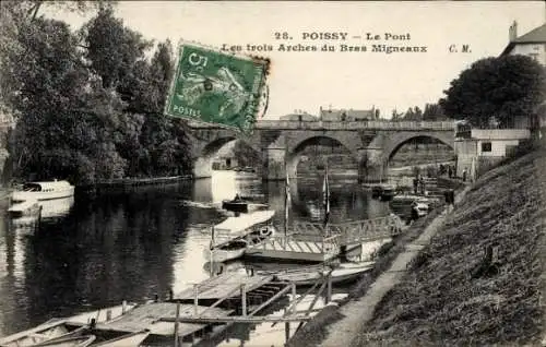 Ak Poissy S. et O., Brücke, Trois Arches du Bras Migneaux