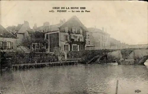 Ak Poissy S. et O., Crue de la Seine 1910, Coin du Pont