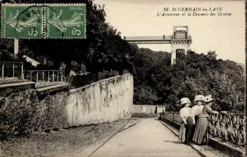 Ak Saint Germain en Laye Yvelines, L'Ascenseur et la Descente des Grottes