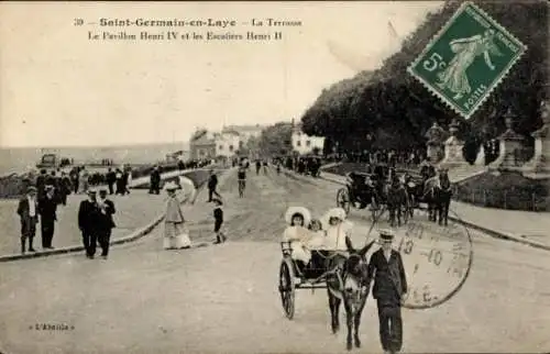 Ak Saint Germain en Laye Yvelines, La Terrasse, Le Pavillon Henri IV et les Escaliers Henri II