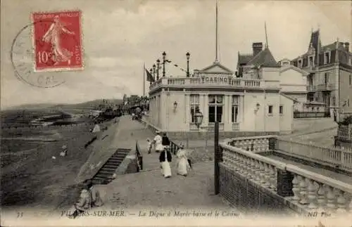 Ak Villers sur Mer Calvados, Digue a Maree basse, Casino