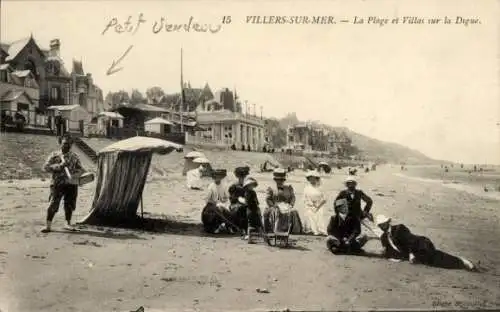 Ak Villers sur Mer Calvados, Plage, Villas sur la Digue