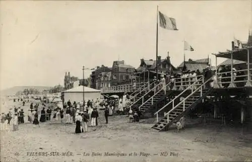 Ak Villers sur Mer Calvados, Bains Municipaux, Plage