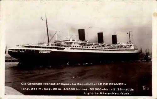 Ak Passagierschiff Ile de France, CGT