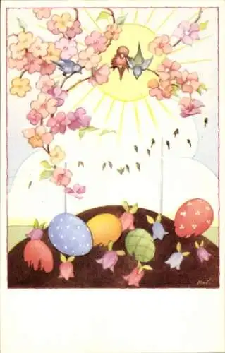 Künstler Ak Glückwunsch Ostern, Bunte Ostereier