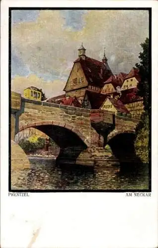 Künstler Ak Prentzel, Hans, Bietigheim Bissingen am Neckar, Brücke, Postkutsche, Gebäude