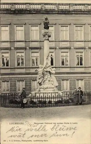 Ak Luxembourg Luxemburg, Nationaldenkmal der Dichter Dicks und Lentz