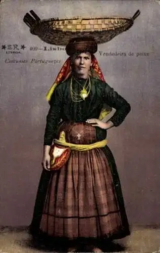 Ak Lissabon, Frau in portugiesischer Tracht, Korb