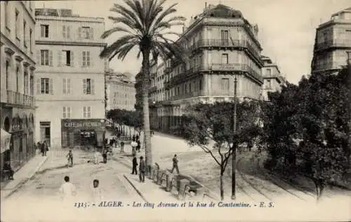 Ak Algier Alger Algerien, Straßenpartie, Café