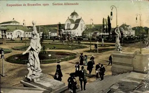 Ak Brüssel Weltausstellung 1910, Abschnitt Allemande, Statue im Park