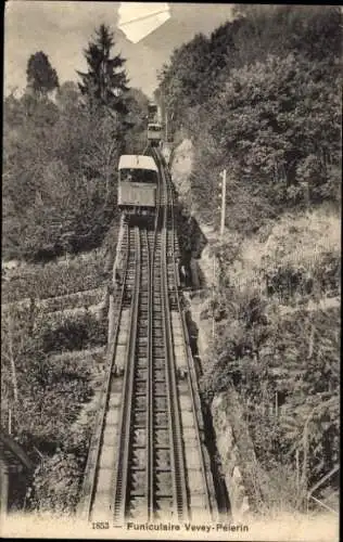 Ak Vevey Kanton Waadt, Zahnradbahnen in Fahrt