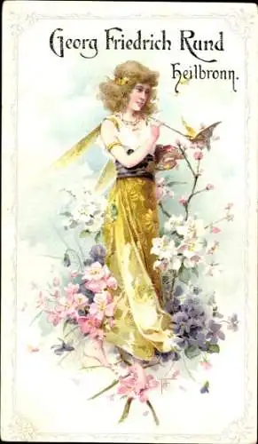 Künstler Ak Elfe, Malpalette, Blumen, Schmetterling, Heilbronn, Georg Friedrich Rund Spezialitäten