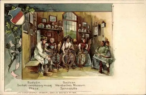 Litho Bautzen Sachsen, Wendisches Museum, Spinnstube