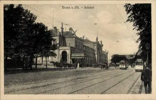 Ak Bonn am Rhein, Bahnhof, Straßenbahn