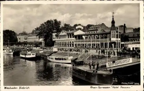 Ak Biebrich Wiesbaden Hessen, Rheinterrassem Hotel Nassau, Köln Düsseldorfer Rheindampfschiffahrt