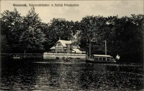 Ak Freiberg in Sachsen, Kreuzteich, Schwanschlösschen mit Schloss Freudenstein