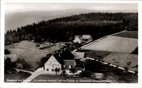 Ak Rimbach im Odenwald, Tromm, Gasthaus und Pension Zur schönen Aussicht, Flugzeugaufnahme