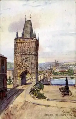 Künstler Ak Safarik, Praha Prag Tschechien, Altstädter Brückenturm