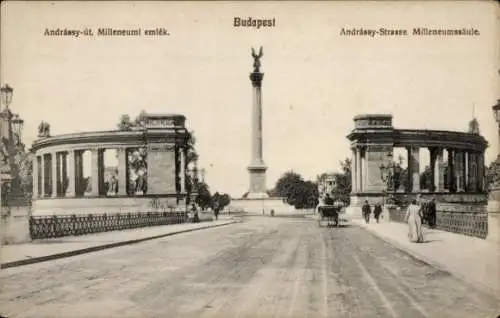 Ak Budapest Ungarn, Andrassy-Straße, Milleneumssäule