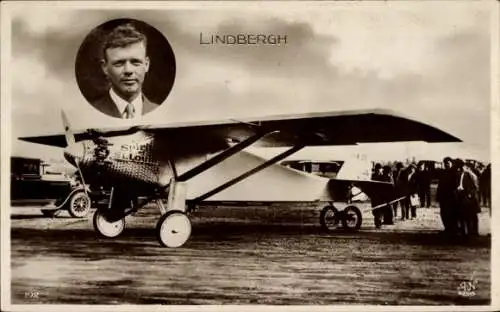 Ak Charles Lindbergh, Pilot, Flugzeug, Flugpionier