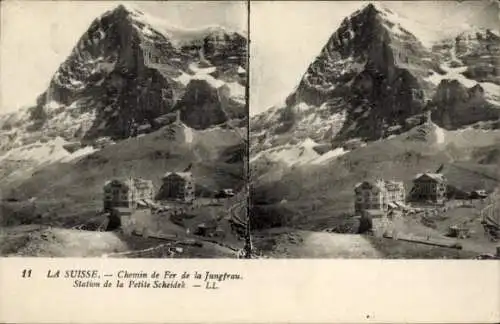 Stereo Ak Kanton Bern, Berner Oberland, Kleine Scheidegg, Station, Jungfrau