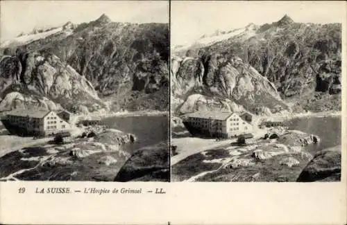 Stereo Ak Kanton Bern Schweiz, Grimsel, L'Hospice