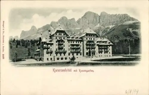 Relief Ak Lago di Carezza Karersee Südtirol, Karerseehotel, Rosengarten