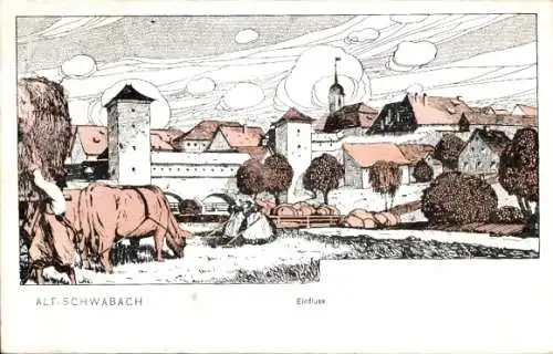 Künstler Ak Schwabach in Mittelfranken Bayern, Alt-Schwabach, Einfluss, Bauern