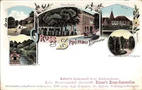 Litho Steinau Niedersachsen, Peters Gasthof, Kirche, Strunks Sommergarten