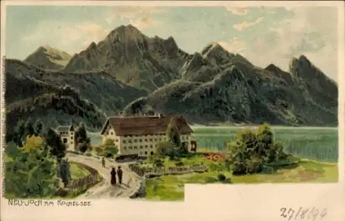 Litho Kochel am See, Neu-Joch am Kochelsee, Haus, Weg