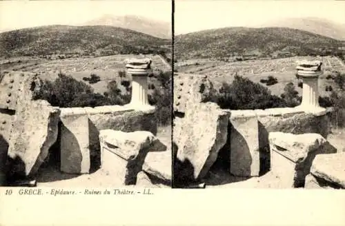 Stereo Ak Epidaurus Griechenland, Ruinen des Theaters