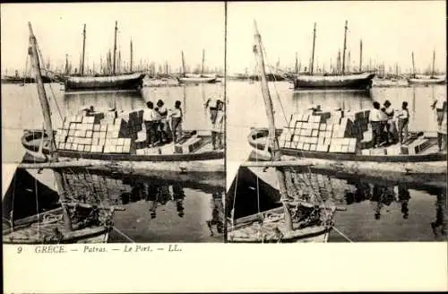 Stereo Ak Patras Griechenland, Hafen, Schiffe, Boote