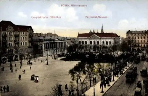 Ak Poznań Posen, Plac Wilhelmowski, Wilhelmplatz, Dom Przemyslowy, Bibliotheka Raczynskich, Hotel