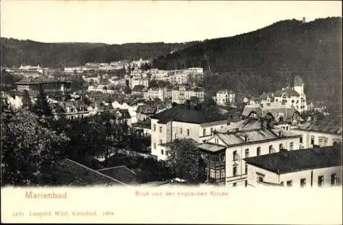 Ak Mariánské Lázně Marienbad Reg. Karlsbad, Blick von der englischen Kirche, Stadtpanorama