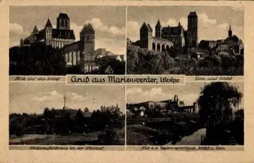 Ak Kwidzyn Marienwerder Westpreußen, schloss, Dom, Westpreußenkreuz an der Weichsel