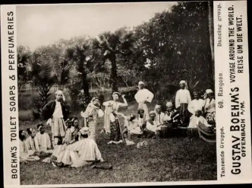 Foto Rangun Myanmar Burma, Tanzende Gruppe, Reklame Boehm's Toilet Soap