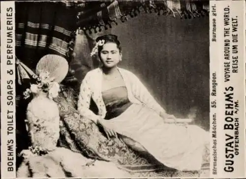 Foto Rangun Myanmar Burma, Birmesisches Mädchen, Reklame Boehm's Toilet Soap