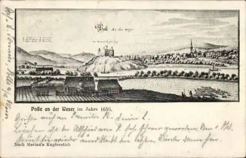 Ak Polle an der Weser, Gesamtansicht, Jahr 1650