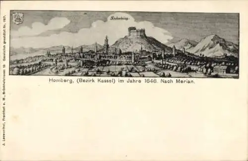 Künstler Ak Merian, Homberg an der Efze Hessen, Gesamtansicht, Jahr 1646