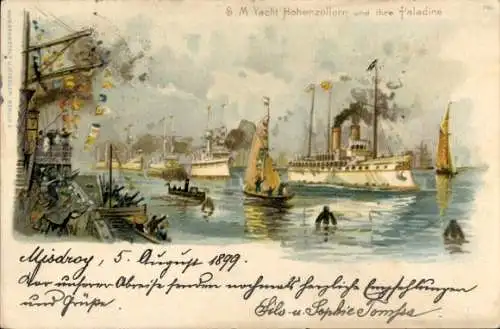 Litho S. M. Yacht Hohenzollern und ihre Paladine, Kaiserliche Marine