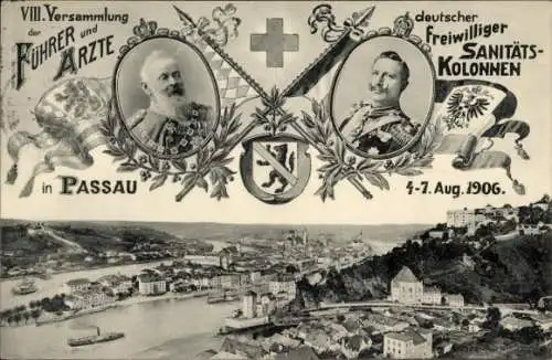 Ganzsachen Ak Passau in Niederbayern, VIII. Versammlung der Führer und Ärzte, Kaiser Wilhelm II.