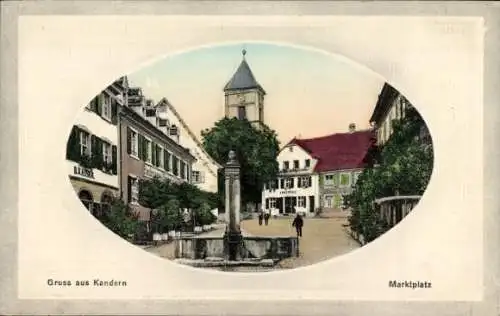 Präge Passepartout Ak Kandern im Schwarzwald Baden Württemberg, Marktplatz, Brunnen, Apotheke