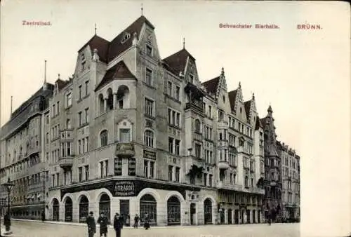 Ak Brno Brünn Südmähren, Zentralbad, Schwechater-Bierhalle