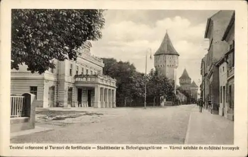 Ak Sibiu Nagyszeben Hermannstadt Rumänien, Stadttheater, Befestigungstürme