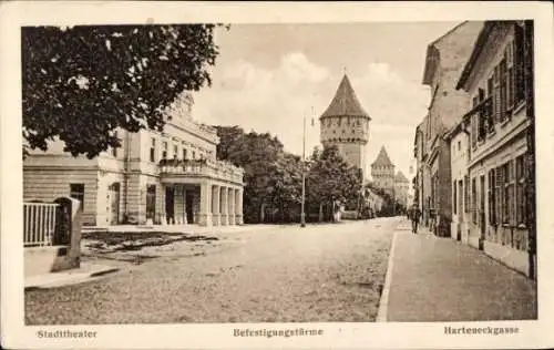 Ak Sibiu Nagyszeben Hermannstadt Rumänien, Stadttheater, Befestigungstürme, Harteneckgasse