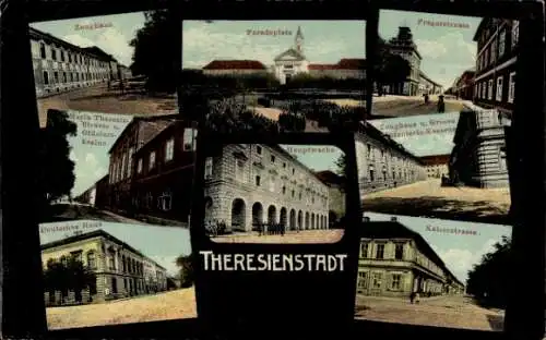 Ak Terezín Theresienstadt Region Aussig, Paradeplatz, Deutsches Haus, Kaiserstraße, Pragerstraße