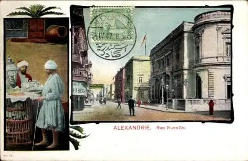 Ak Alexandria Ägypten, Rue Rosette, Männer