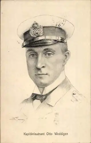 Künstler Ak Otto Weddigen, Marineoffizier, Kapitänleutnant, Portrait