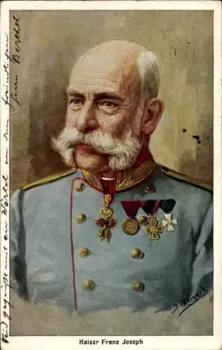 Künstler Ak Hornert, G., Kaiser Franz Joseph I., Portrait in Uniform, Orden