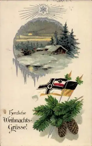 Präge Ak Glückwunsch Weihnachten, Winterlandschaft, Patriotik Kaiserreich